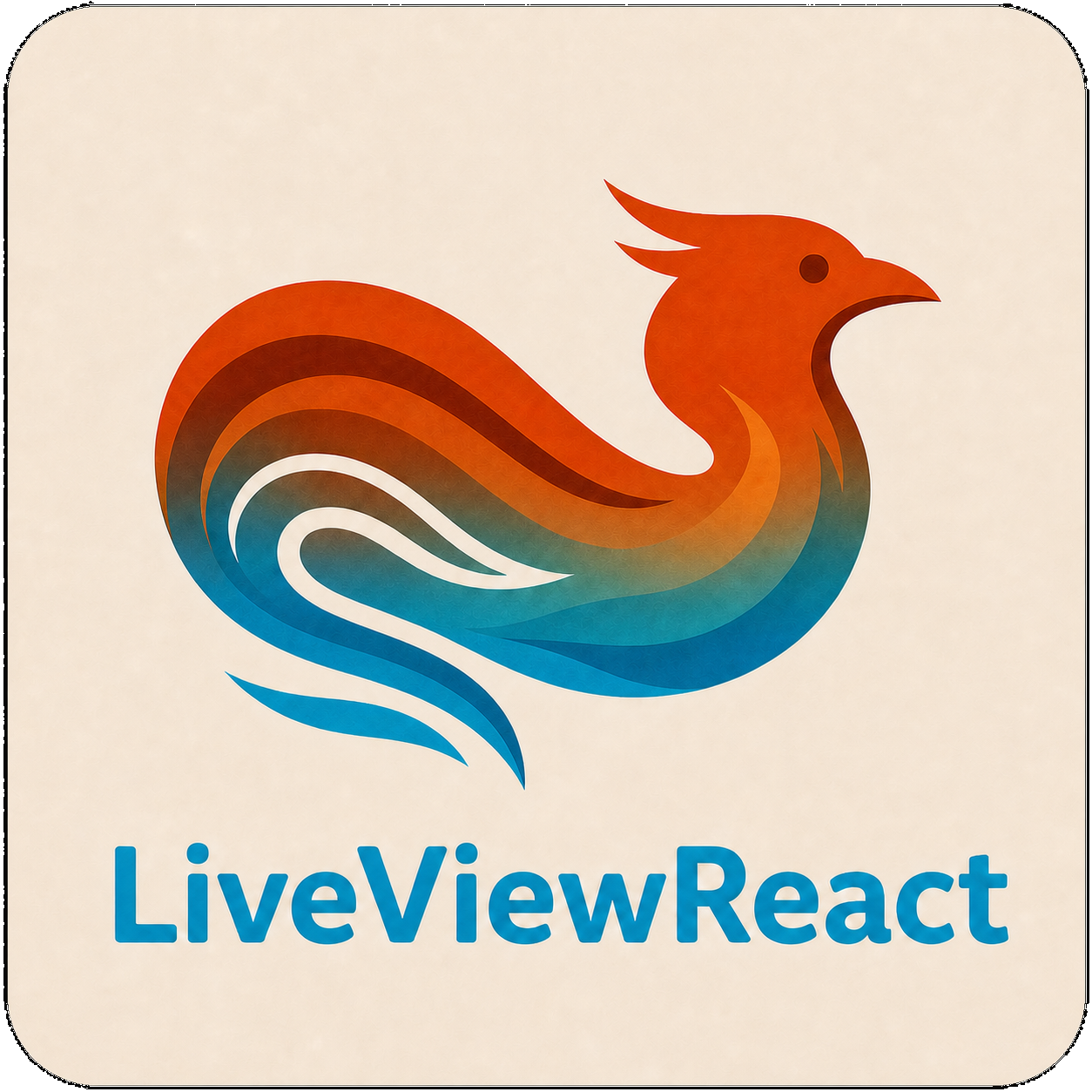 暖色のフェニックスが React のシアンへと移り変わる LiveViewReact のロゴ